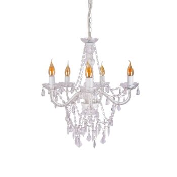 Luster Cecilia, biely, železo/akryl, Ø 52 cm, 5 svetiel.