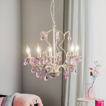 Luster Kate, 5-pl. biely, ružové kryštály