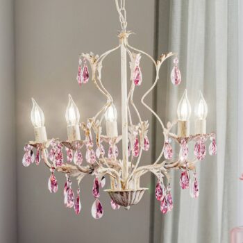 Luster Kate, 5-pl. biely, ružové kryštály