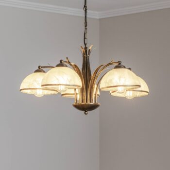 Luster Korfu, 5-pl., Ø 68 cm, zlatá farba antik