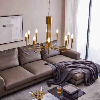 Luster Lindby Elanova, mosadz, 10 svetiel, Ø 80 cm, E14