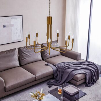Luster Lindby Elanova, mosadz, 10 svetiel, Ø 80 cm, E14