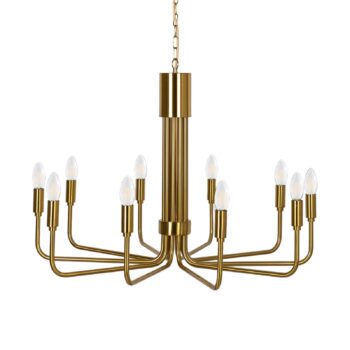 Luster Lindby Elanova, mosadz, 10 svetiel, Ø 80 cm, E14