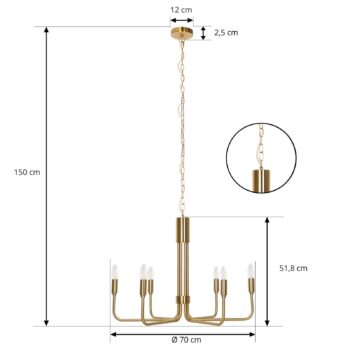 Luster Lindby Elanova, mosadz, 6 svetiel, Ø 70 cm, E14