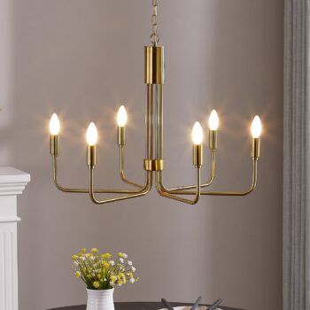 Luster Lindby Elanova, mosadz, 6 svetiel, Ø 70 cm, E14
