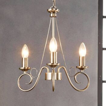 Luster Lindby Marnia, 3 svetlá, Ø 40 cm, starožitná mosadz, E14