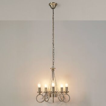 Luster Lindby Marnia, 5 svetiel, Ø 40 cm, antická mosadz, E14