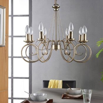 Luster Lindby Marnia, 8 svetiel, Ø 53 cm, starožitná mosadz, E14