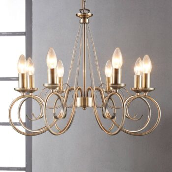 Luster Lindby Marnia, 8 svetiel, Ø 53 cm, starožitná mosadz, E14