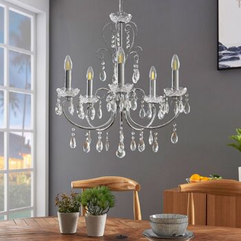 Luster Lucande Solveig, Ø 60 cm, 5 svetiel, chróm