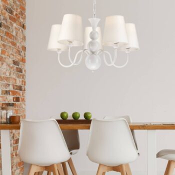 Luster Mary s piatimi tienidlami na lampu, biely
