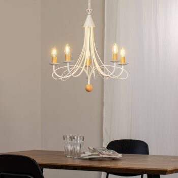Luster Milvia, 5-plameňové, biela/farba dreva, kov