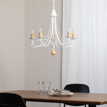 Luster Milvia, 5-plameňové, biela/farba dreva, kov