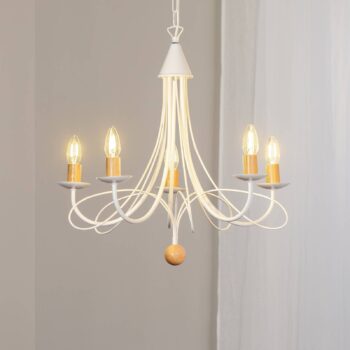 Luster Milvia, 5-plameňové, biela/farba dreva, kov