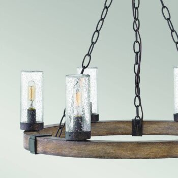 Luster Sawyer, 6-pl., farba dreva, oceľ, sklo, E14