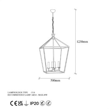 Luster Till 13251, čierny, kov, 4-plameňové
