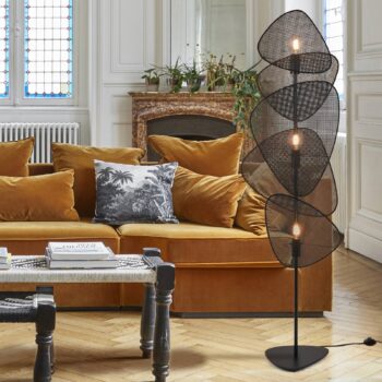 MARKET SET Stojacia lampa Screen, čierna, ratan, výška 179 cm