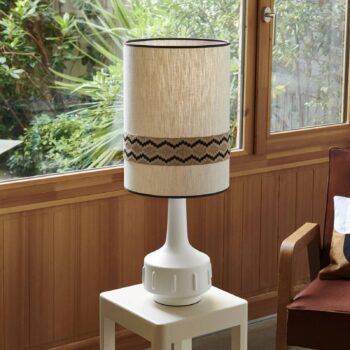 MARKET SET Stolová lampa Jimmy, biela/béžová, 83 cm, lemovanie