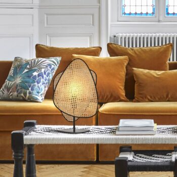 MARKET SET Stolová lampa Screen, prírodná, ratan, výška 51 cm