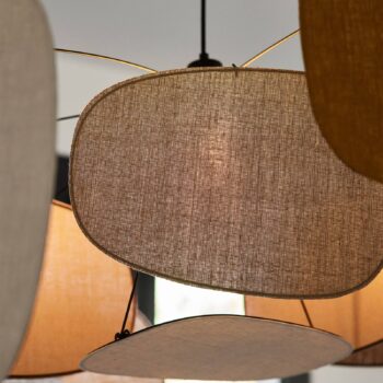 MARKET SET Závesná lampa Screen 70. roky, Ø 110 cm, ľan, farebná