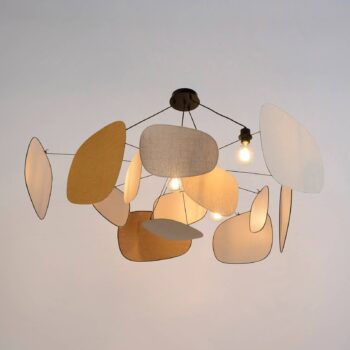 MARKET SET Závesná lampa Screen 70. roky, Ø 150 cm, ľan, farebná