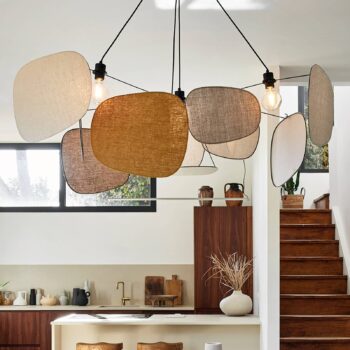 MARKET SET Závesná lampa Screen 70. roky, Ø 150 cm, ľan, farebná