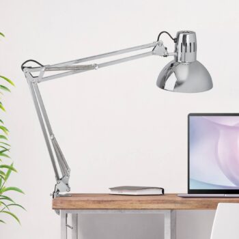 MAULstudijná lampa, lesklá strieborná, výška 44 cm, kov