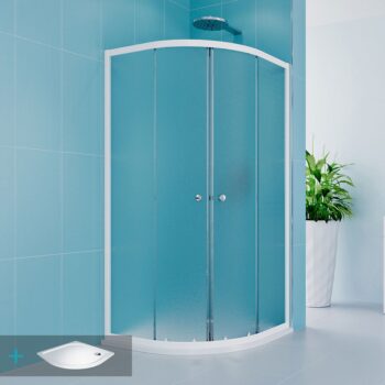 MEREO Mereo Sprchový set z Kory Lite, štvrťkruh, 90 cm, biely ALU, sklo Grape a vaničky z liateho mramoru CK35121ZM