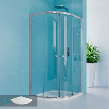 MEREO Mereo Sprchový set z Kory Lite, štvrťkruh, 90 cm, chróm ALU, sklo Číre a nízké SMC vaničky CK35123ZN