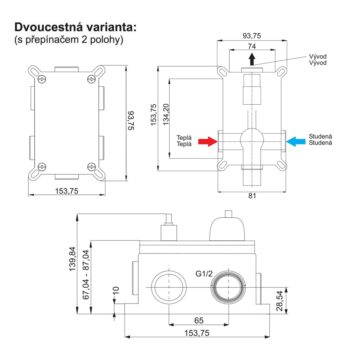 MEREO Mereo Vaňový set s termostatickou podomietkovou tlačidlovou batériou - 2-cestná + sprchový set CB60106TB5