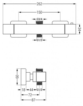 MEXEN - CUBE termostatická sprchová batéria 3/4 "+ 1/2", zlatá 77250-50