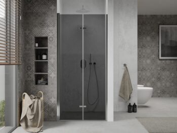 MEXEN - LIMA skladacie dvere 80x190 cm 6mm, chróm, grafit sa stenovým profilom 856-080-000-01-40