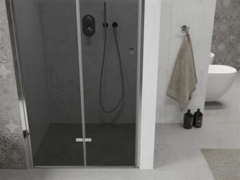 MEXEN - LIMA skladacie dvere 80x190 cm 6mm, chróm, grafit sa stenovým profilom 856-080-000-01-40