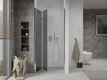 MEXEN - LIMA skladacie dvere 80x190 cm 6mm, chróm, grafit sa stenovým profilom 856-080-000-01-40