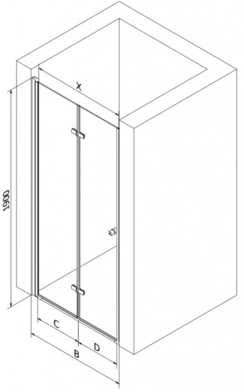 MEXEN - LIMA skladacie dvere 80x190 cm 6mm, čierne, transparent so stenovým profilom 856-080-000-70-00