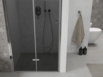 MEXEN - LIMA skladacie dvere 90x190 cm 6mm, chróm, grafit sa stenovým profilom 856-090-000-01-40