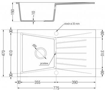 MEXEN MEXEN - Cesar granitový drez 1-misa drez s odkvapkávač 775x470 mm, čierna 6514771010-77