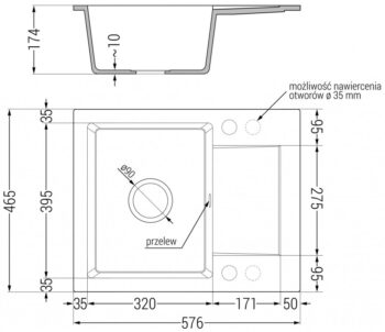 MEXEN MEXEN - Enzo granitový drez 1-misa drez s vypúšťaním krátky odkvapkávač 576x465 mm, čierna / strieborná metalíza 6506571005-73