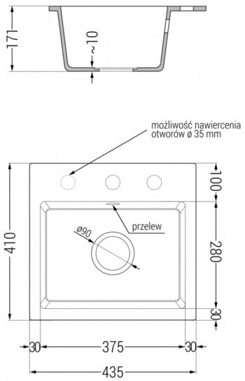 MEXEN MEXEN - Milo granitový drez 1-miska 435x410 mm, čierna 6505441000-77