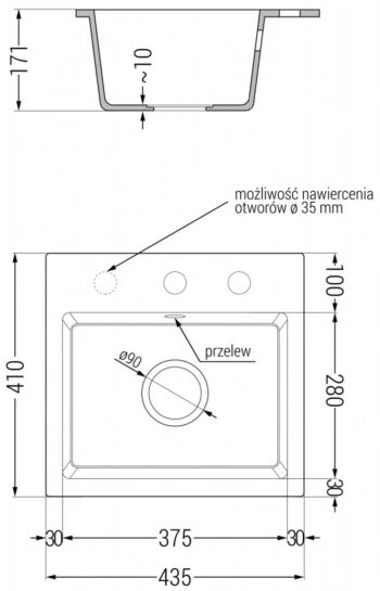 MEXEN MEXEN - Milo granitový, kuchyňský drez 1 435x410 mm, biela 6505441000-20