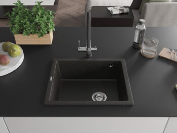 MEXEN MEXEN - Pedro granitový drez 1-miska 560x460 mm, čierna / kovové zlato 6508561000-75
