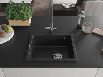 MEXEN MEXEN - Pedro granitový drez 1-miska 560x460 mm, čierna / strieborná metalíza 6508561000-73