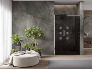 MEXEN - OMEGA posuvné dvere 120x190 cm 8 mm chróm, grey so sadou pre niku 825-120-000-01-40