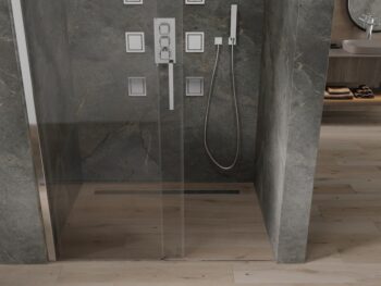 MEXEN - Omega posuvné sprchové dvere 150, sklo transparent, chróm so sadou pre niku 825-150-000-01-00