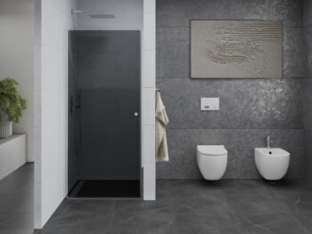 MEXEN - PRETORIA krídlové dvere 90x190 cm 6mm, chróm, grafit sa stenovým profilom 852-090-000-01-40