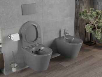 MEXEN - Rico Závesná WC misa vrátane sedátka s slow-slim, duroplast, tmavo šedá mat 30724071