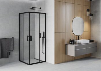 MEXEN - Rio sprchovací kút štvorec 80x80, priehľadná, čierna 860-080-080-70-00