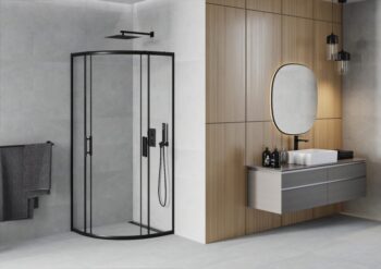 MEXEN - Rio sprchovací kút štvrťkruh 90 x 90, transparent, čierna 863-090-090-70-00