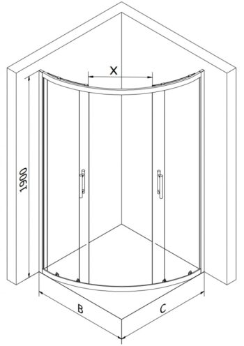 MEXEN - Rio štvrťkruhový sprchovací kút 90x90, sklo transparent, chróm 863-090-090-01-00