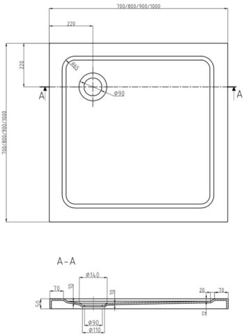 MEXEN - Sprchová vanička štvorcová 90x90, biela 40109090